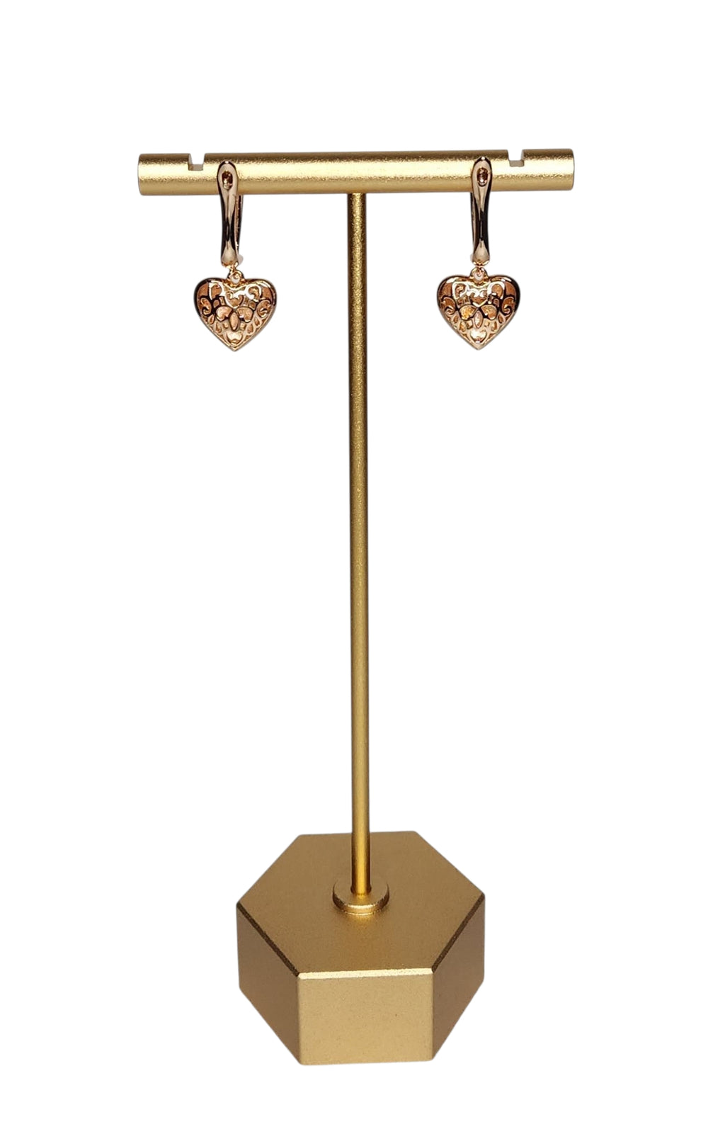 Heart Shaped Earrings - 585 Rose Gold with Geometric Cubic Zirconia