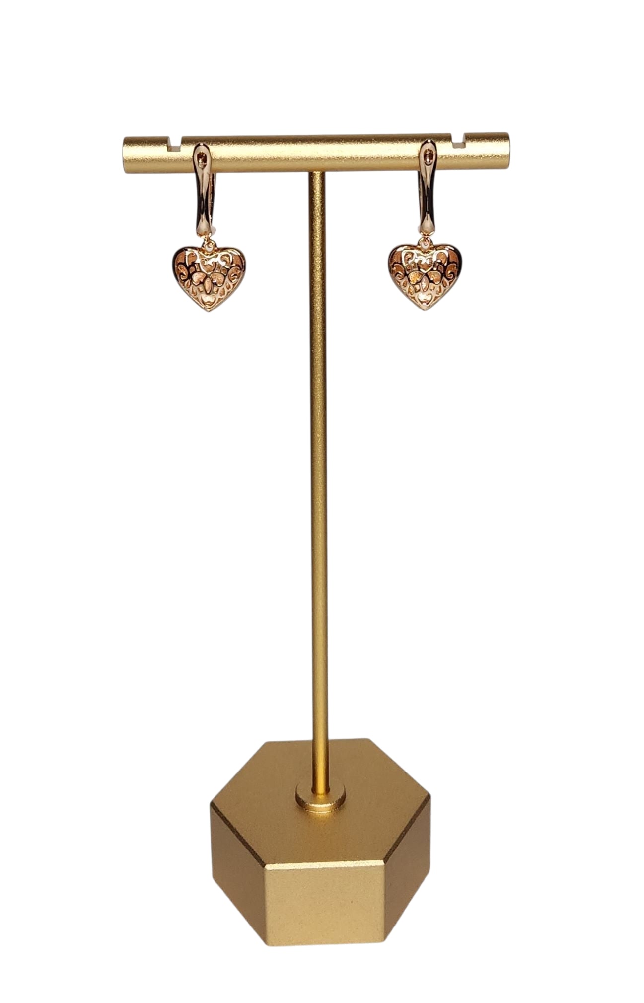 Heart Shaped Earrings - 585 Rose Gold with Geometric Cubic Zirconia