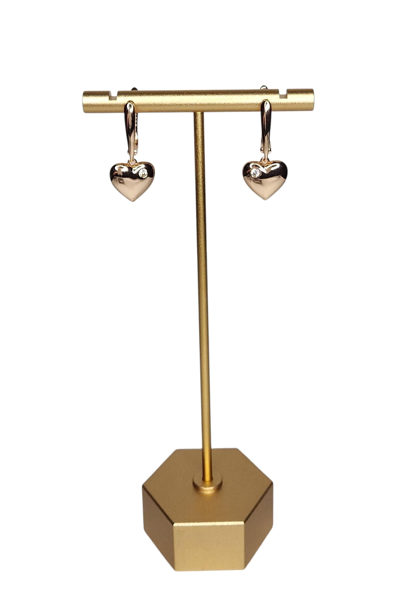 Heart Shaped Earrings - 585 Rose Gold with Geometric Cubic Zirconia