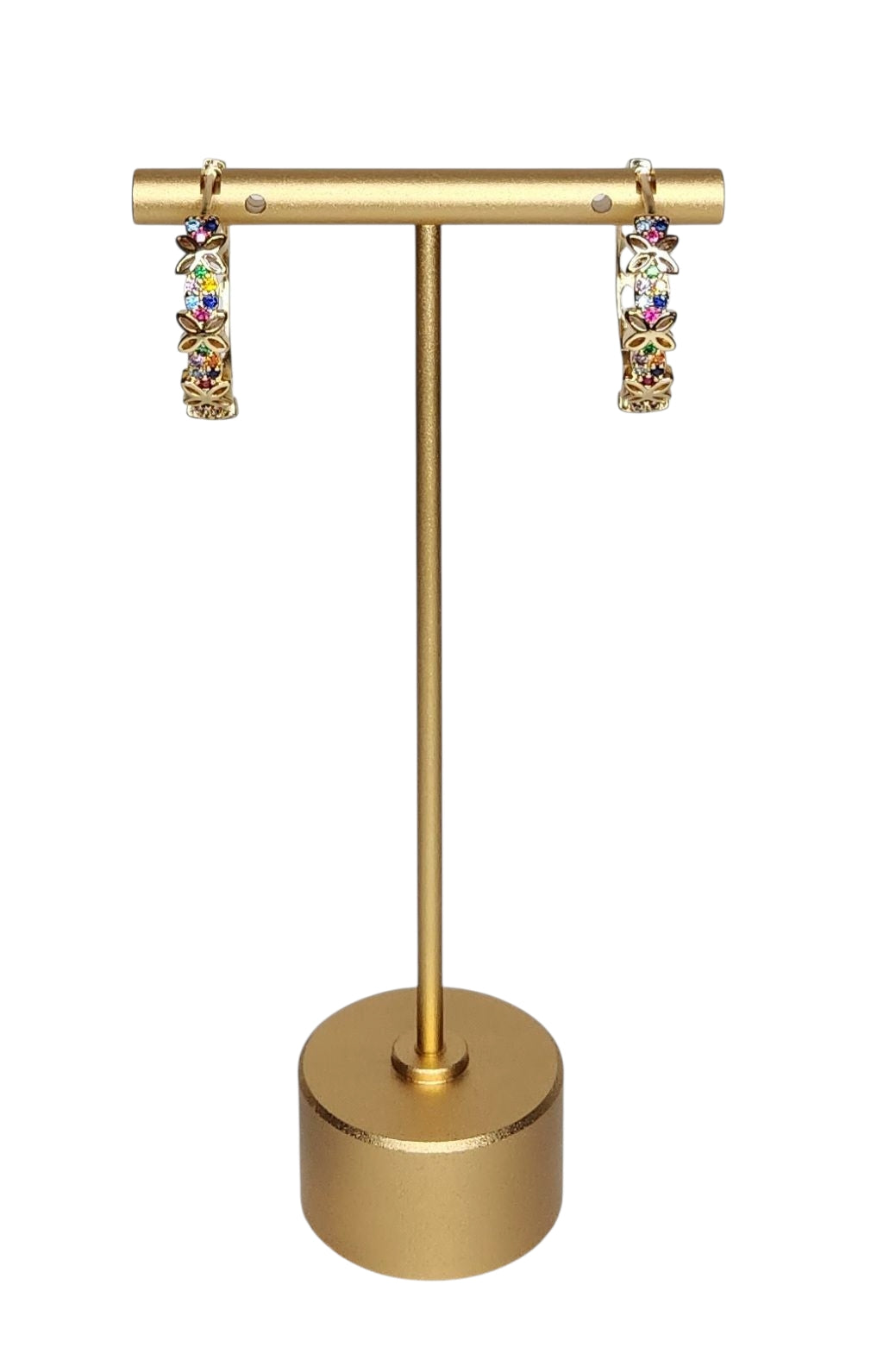Flowers Earrings - Gold Plated, Ring Shaped with Multicolor Zirconia