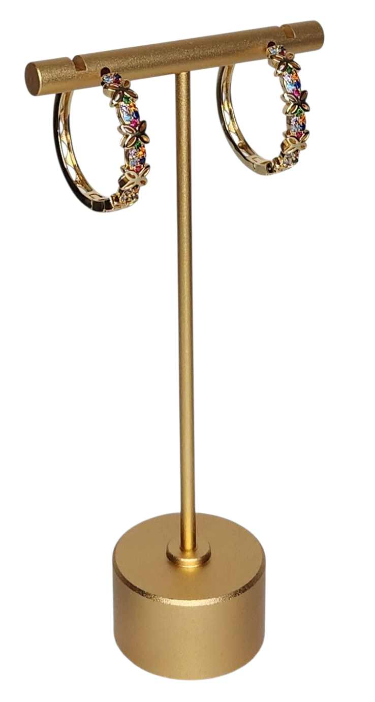 Flowers Earrings - Gold Plated, Ring Shaped with Multicolor Zirconia