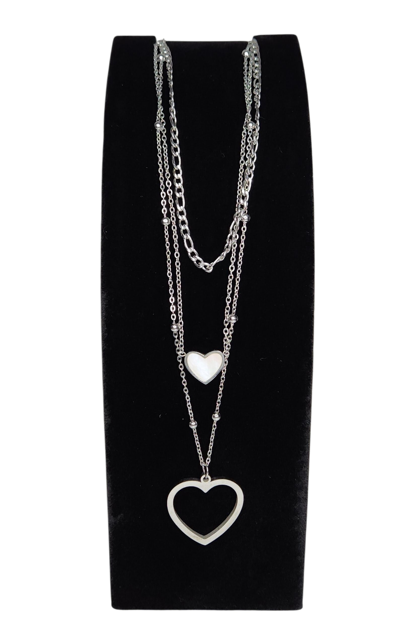 So Love Necklace Set - Stainless Steel, Silver, Heart-Shaped