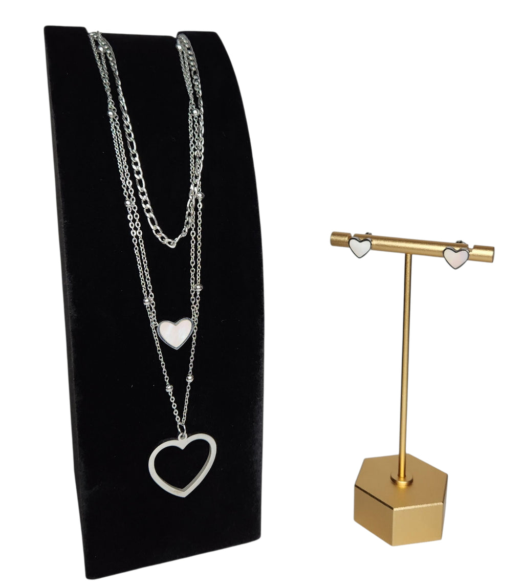 So Love Necklace Set - Stainless Steel, Silver, Heart-Shaped