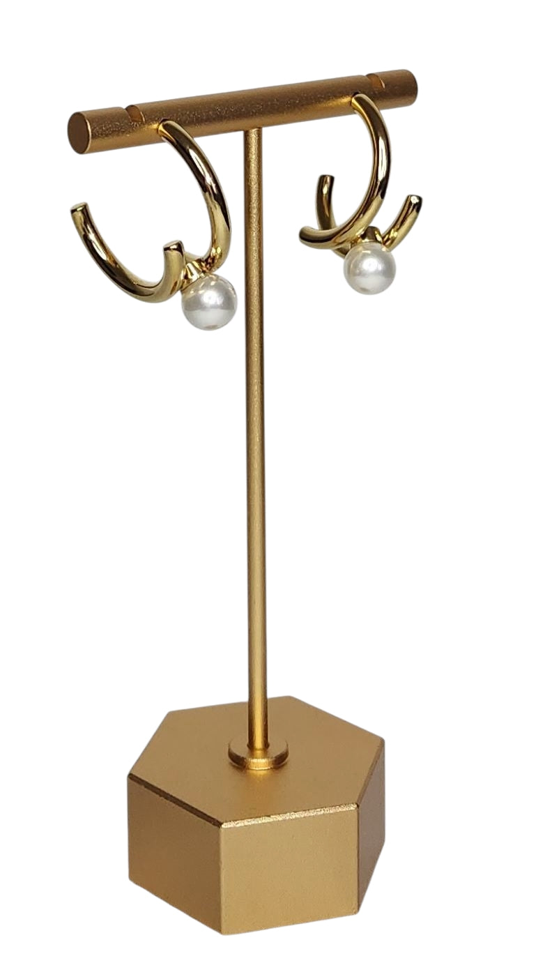 Mia Earrings - Stainless Steel, 18K Gold Plated, Hoop with Pearl