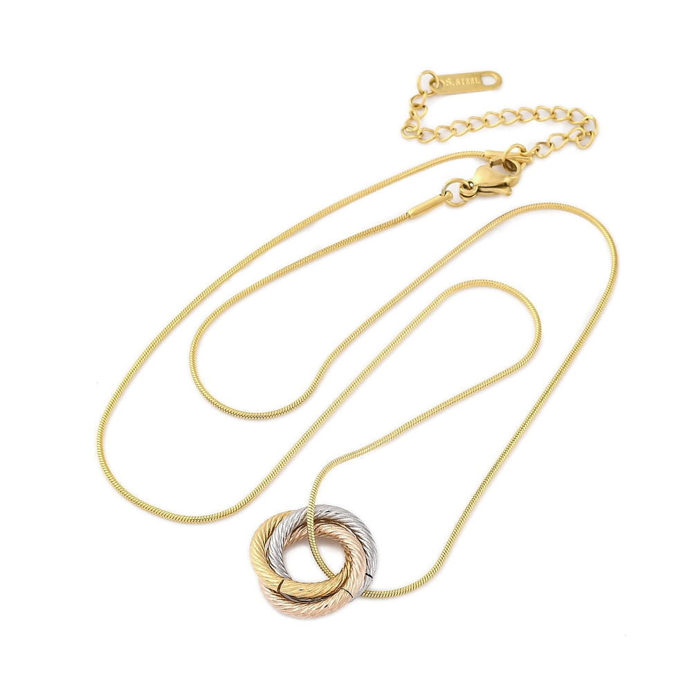 Harmony Trio - Three-Tone Circles Necklace- Stainless Steel