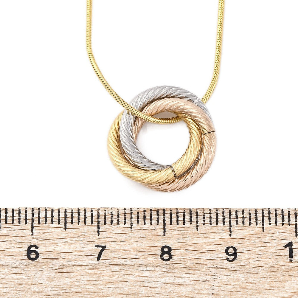 Harmony Trio - Three-Tone Circles Necklace- Stainless Steel
