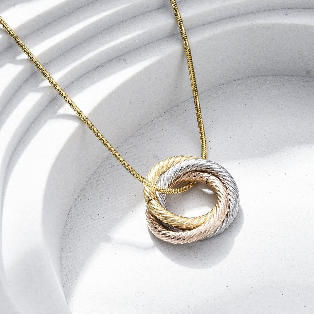 Harmony Trio - Three-Tone Circles Necklace- Stainless Steel