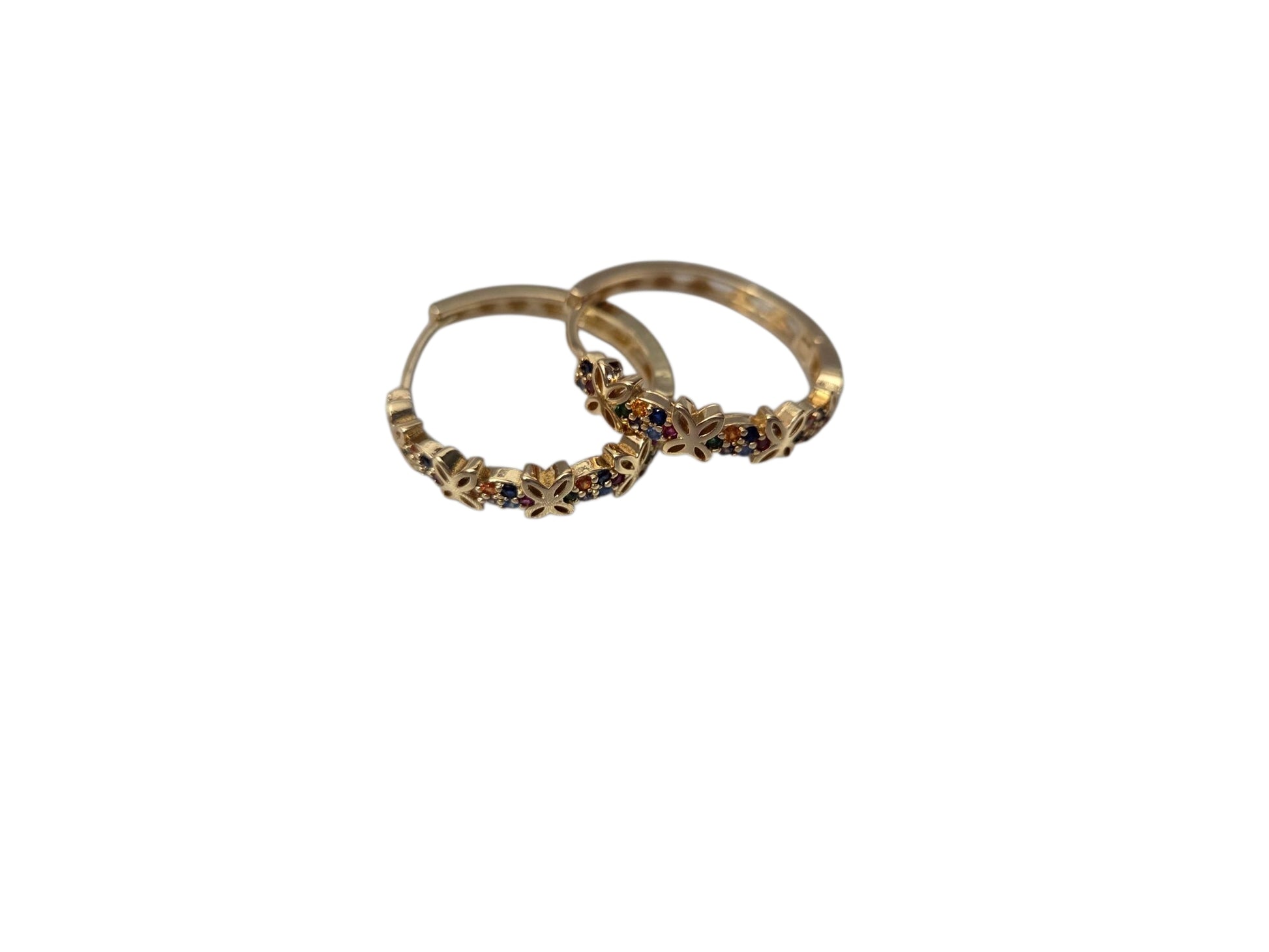 Flowers Earrings - Gold Plated, Ring Shaped with Multicolor Zirconia