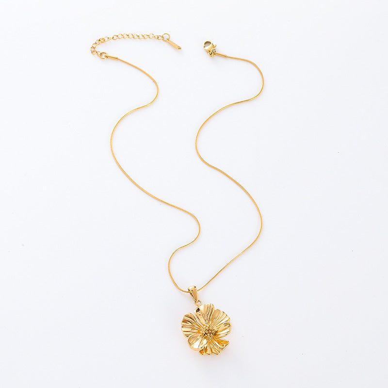 Golden Bloom - Gold Flower Pendant Necklace- Stainless Steel