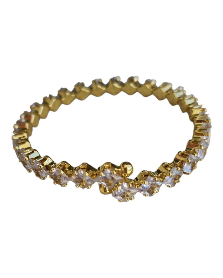 Clear Zircon Bangle - 18k Gold-Filled - Adjustable - Hypoallergenic