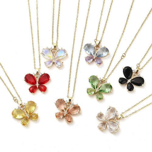 Butterfly Necklace - Gold Plated with Zirconia- Colors Variety