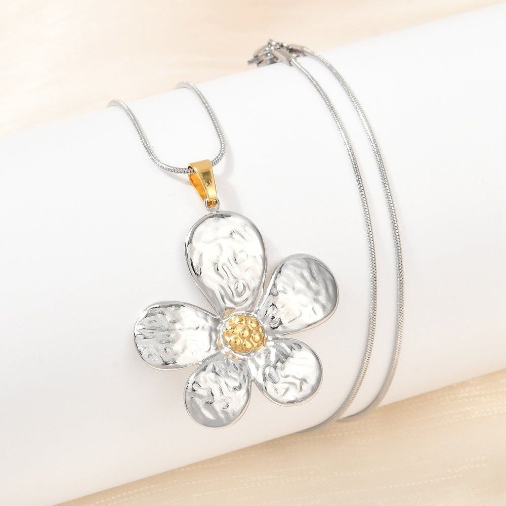Two-Tone Daisy Necklace - Stainless Steel