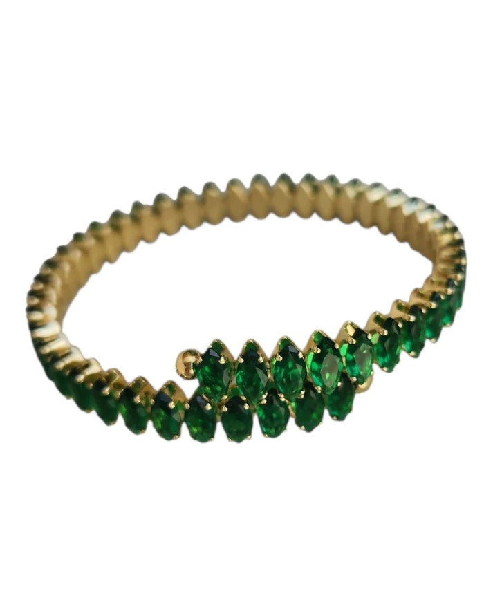 Green Zircon Bangle - 18k Gold-Filled - Adjustable - Hypoallergenic