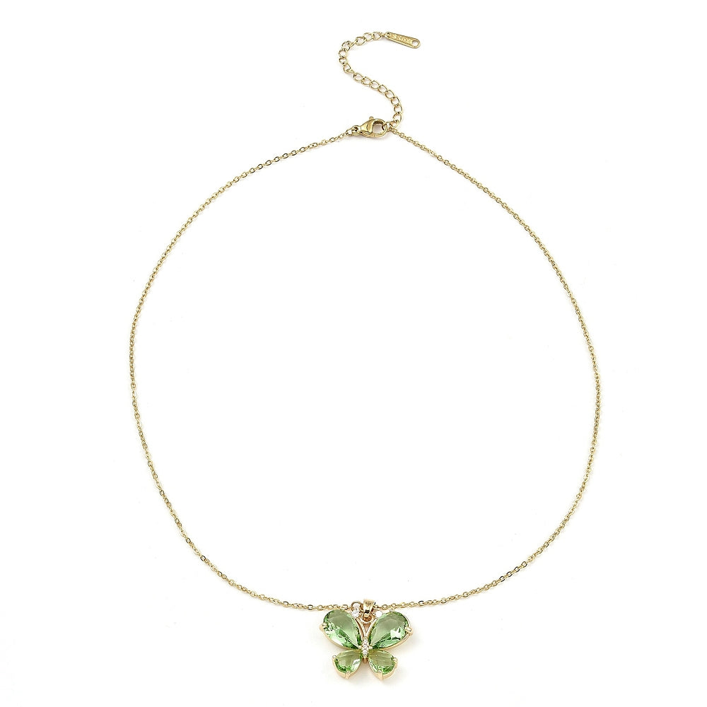Butterfly Necklace - Gold Plated with Zirconia- Colors Variety
