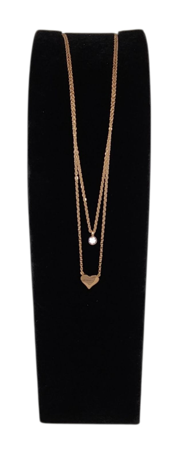 Heart Shape Necklace - Stainless Steel with Round Rhinestone Pendant