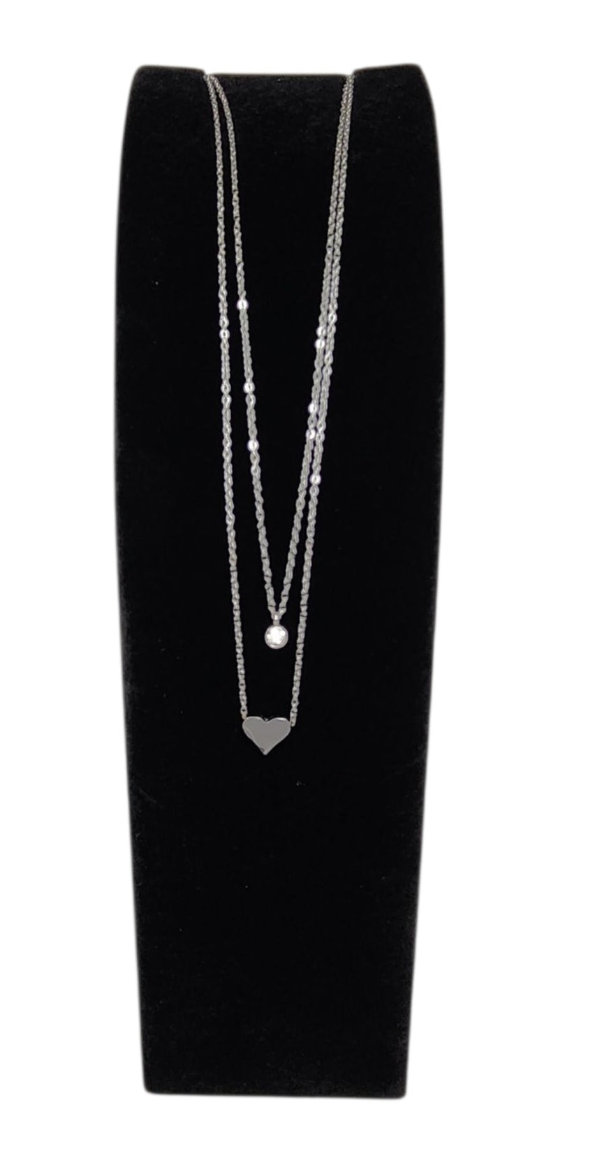 Heart Shape Necklace - Stainless Steel with Round Rhinestone Pendant