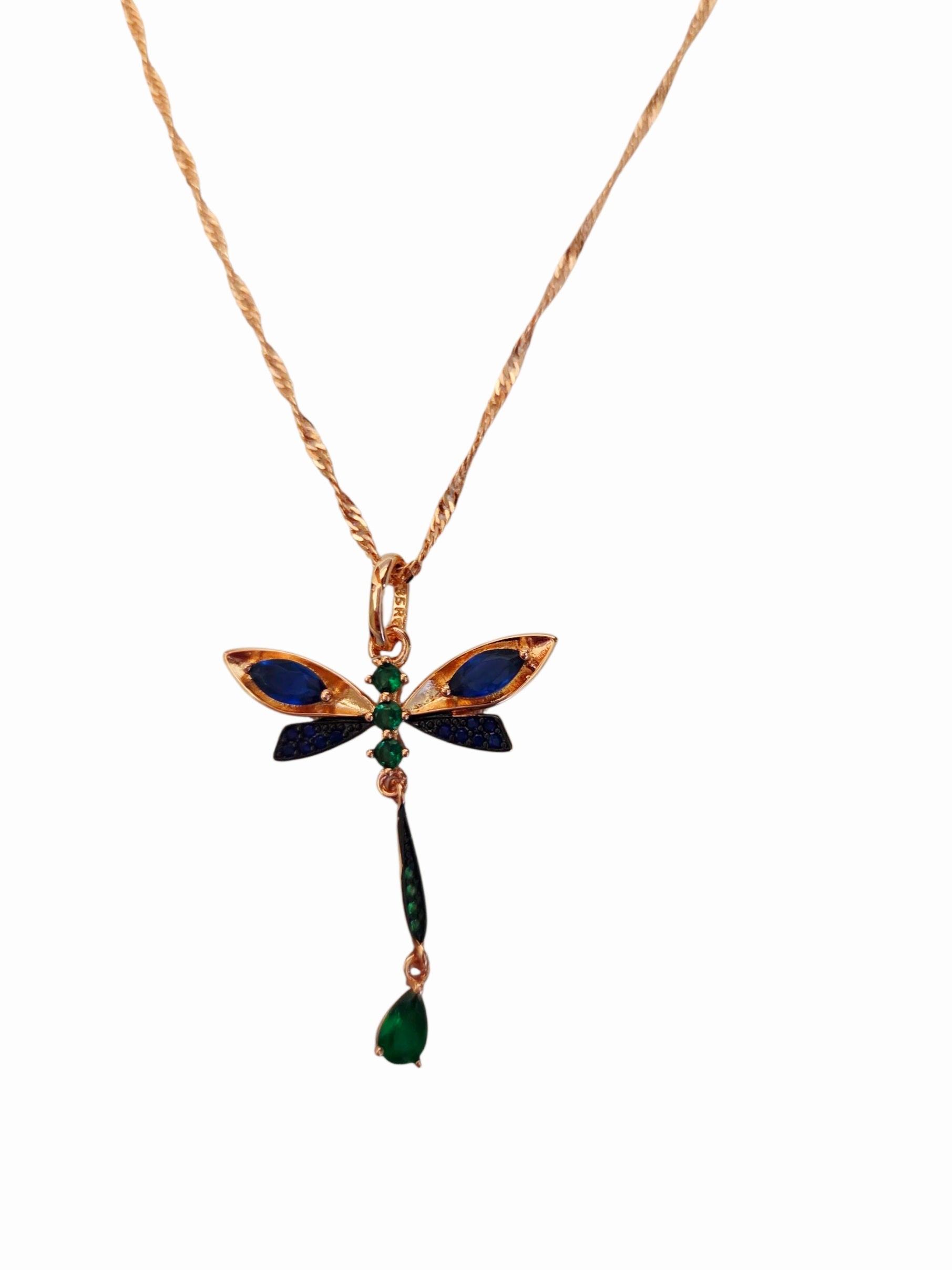 Dragonfly Necklace - Rose Gold Plated with Cubic Zirconia