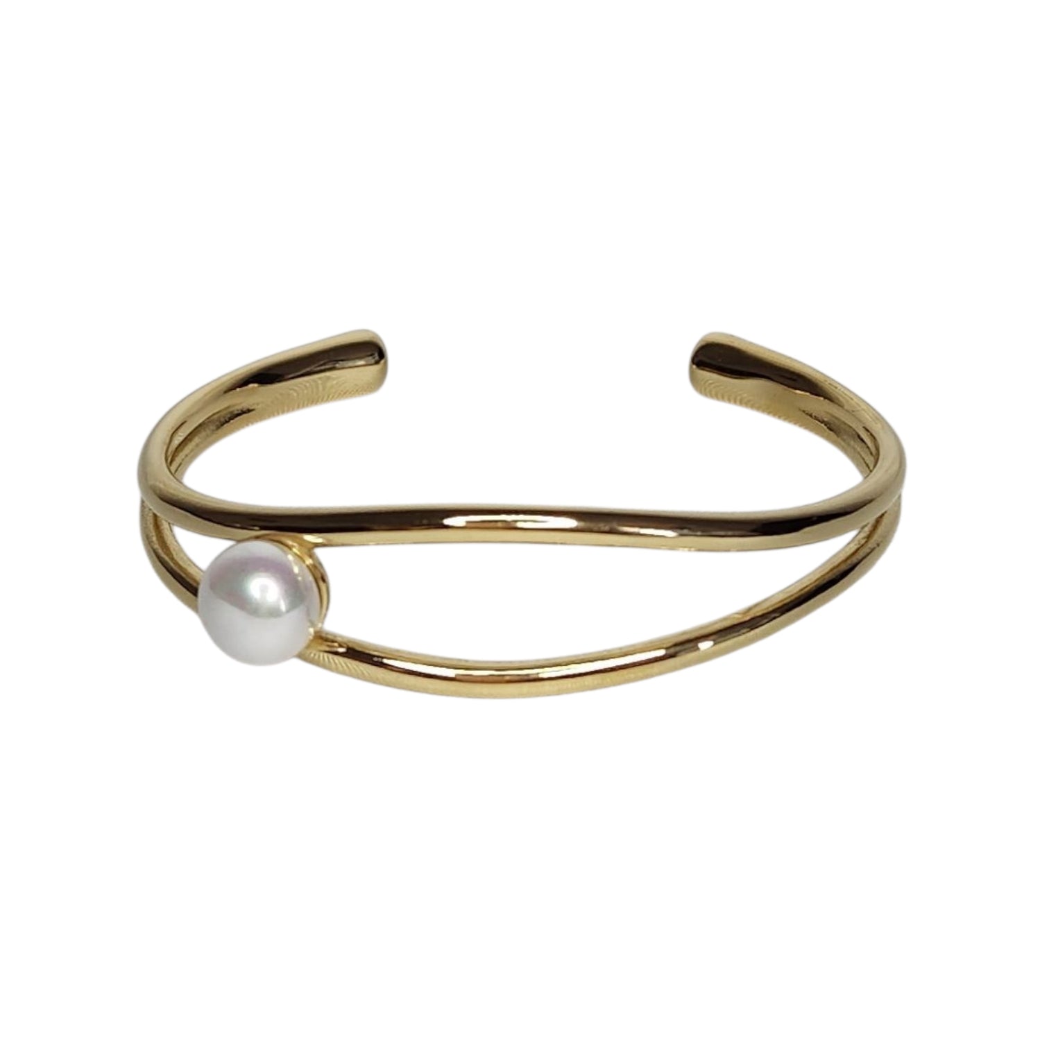 Mia Cuff Bracelet - 18K Gold-Plated with Pearl Accent