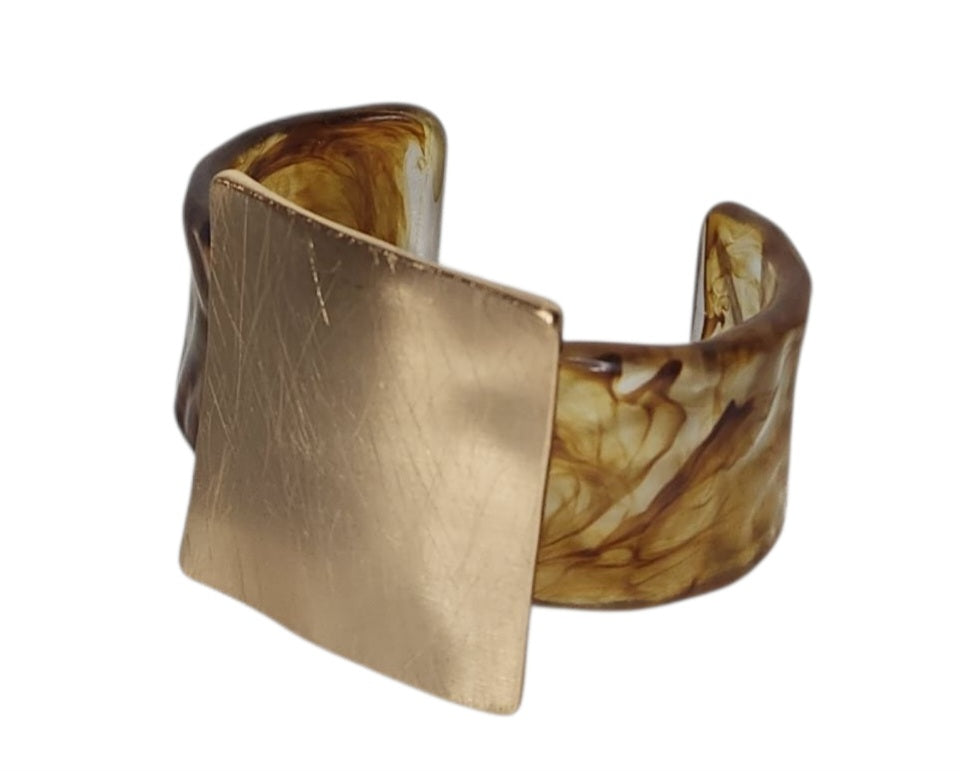 Resin Bracelet with Gold Square Detail