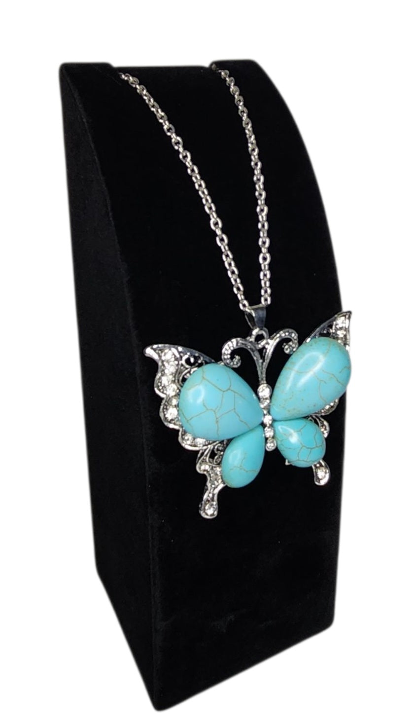 Platinum Necklace with Turquoise Butterfly Pendant