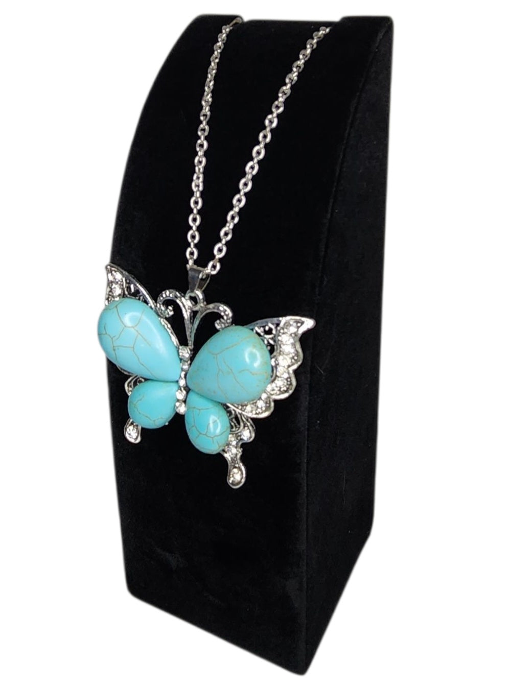 Platinum Necklace with Turquoise Butterfly Pendant