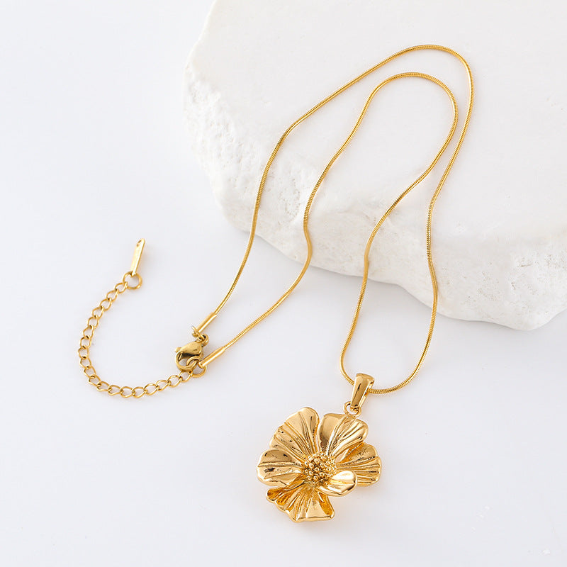 Golden Bloom - Gold Flower Pendant Necklace- Stainless Steel